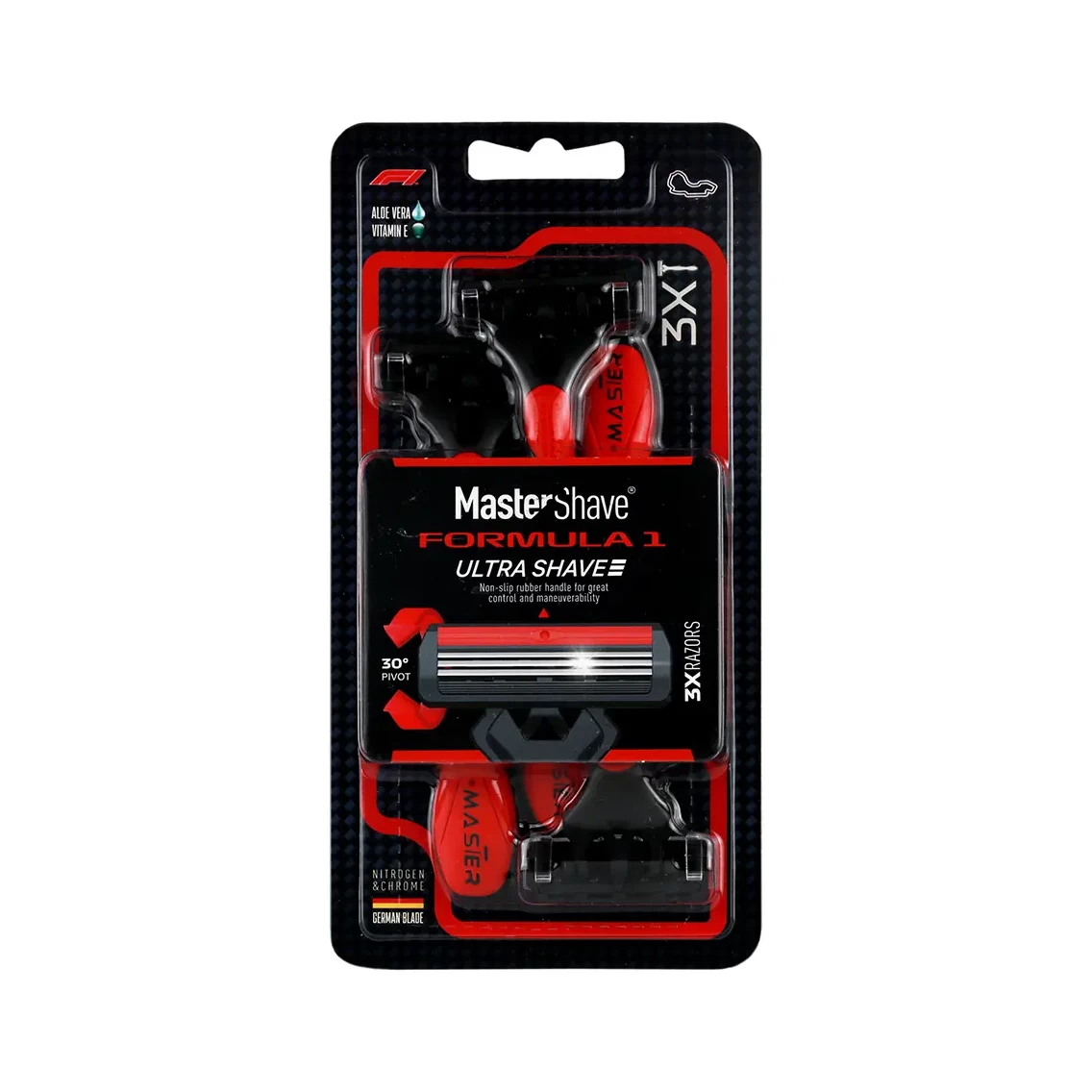 master-shave-formula1-3x-razor ژیلت مستر شیو فورمولا یک 3 تایی 3 لبه جلد مشکی قرمز - Image 1